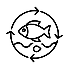 Fish farming aquaculture sustainability cycle ocean life ecosystem water resource management icon vector design