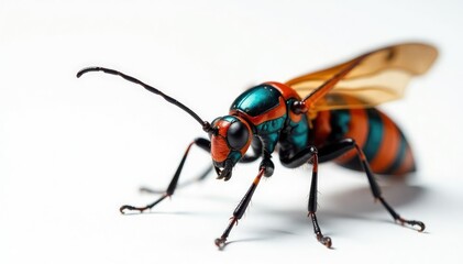 Fototapeta premium Close-up of colorful insect on white background, closeup, creepy crawly