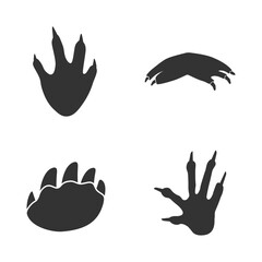 Reptiles footprints silhouettes set isolated on white background, such as idea of logo in gray.  Crocodile, Iguana, Chameleon, Turtle foot print. Stock vector. EPS10. © katarinanh