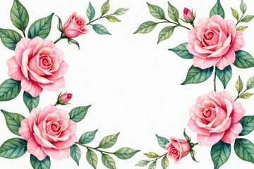 Delicate watercolor roses & leaves, pastel palette, plant, soft, background