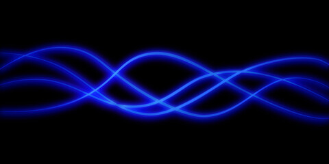 Dark abstract background with blue neon glowing lines. Abstract background, neon light, laser show,...