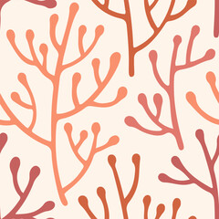 Warm Terracotta Branches on Soft Off White in Hand Printed Style