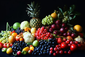 Assorted Fruits and Vegetables Still Life on Transparent Background Display