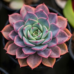 Pink green echeveria succulent close-up