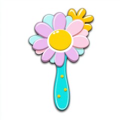 Pastel Flower Hairbrush with Teal Handle