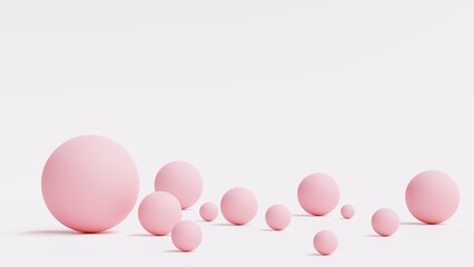 Pink spheres on a white background. Abstract 3d render.