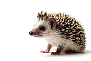 Fototapeta premium Small hedgehog isolated on pure white background, wildlife photography, spines