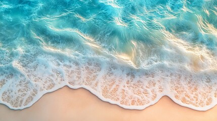 Obraz premium Aerial beach ocean waves crashing on sand summer vacation travel destination tropical paradise view aesthetic 