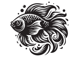 Black silhouette of fish logo vector, fish logo icon silhouette, aquarium fish logo silhouette, silhouette of fish animals vector, Jumping fish isolated on white background