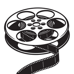 Vector image featuring a vintage film roll, ready to screen timeless classics, ideal for use in retro film festivals or promotional graphics.

