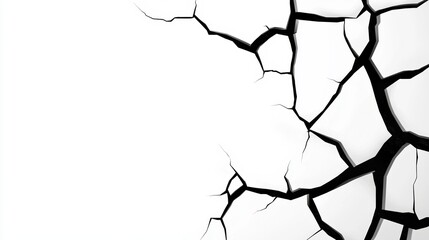Fototapeta premium A close-up view of a cracked surface, highlighting sharp lines and contrasting textures against a white background.