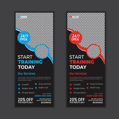 Fitness, gym roll up banner design template 