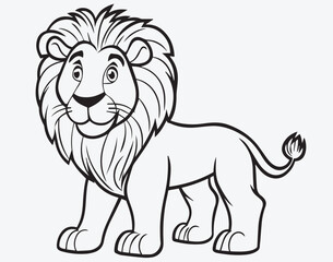 A minimalist outline of a lion roaring with a big mane, perfect for children's coloring books. The transparent background and simple line art offer endless opportunities for young artists to color