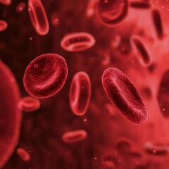 Magnified Red Blood Cells in Vivid Red Background Illustration