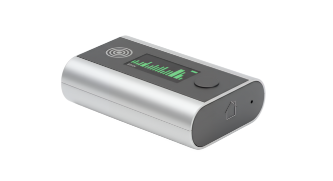 Innovative Smart Home Device Displaying Air Quality Metrics in Sleek Design