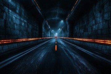 Dark Tunnel with Dramatic Lighting and Motion Blur Effects