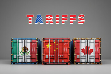 Tariffs Shipping Containers Flags Mexico China Canada