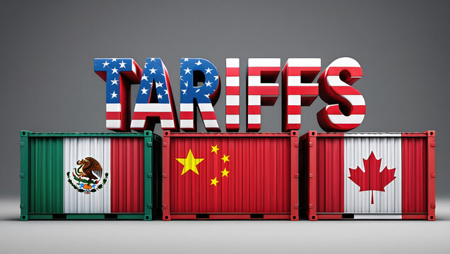 Tariffs Shipping Containers Flags Mexico China Canada