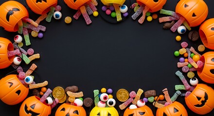 Obraz premium Halloween Candy Frame: Gummy Worms, Eyeballs & Sweets AI Generated