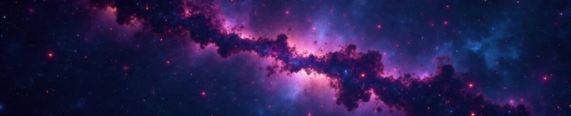 Naklejka premium Dark nebula with scattered stars and galaxies in a vast cosmic expanse, nebulas, void