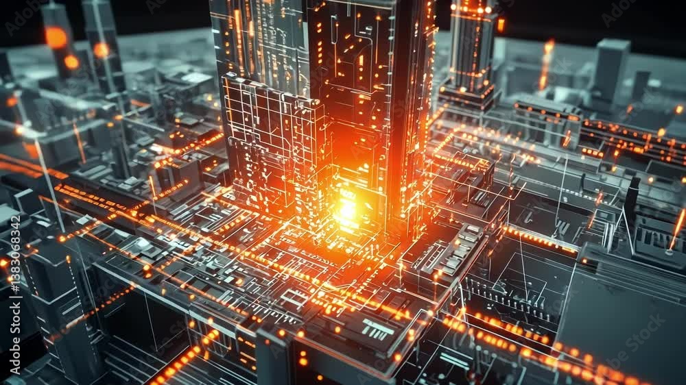 Aufkleber complex network infrastructure glowing with data traffic, representing a secure server room environm