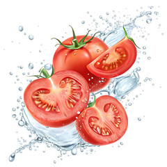 Fresh Sliced Tomatoes with Water Splash &ndash; PNG Image Isolated on Transparent Background for Food and Beverage Design