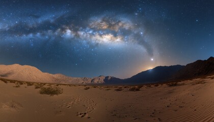 Meteor mirage illuminates the milky way over desert landscape at night capturing nature's ethereal beauty