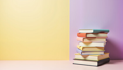 Pastel Books Stack with Gradient Background, Creative Space