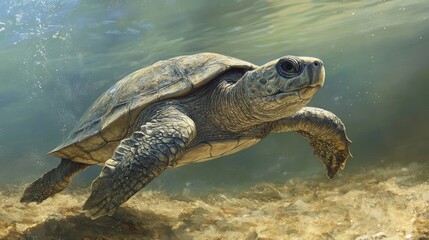 Marine turtle swimming in the ocean