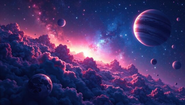 Deep space illustration with stars, planets, and galaxies in a stunning cosmic environment , galaxies, planet