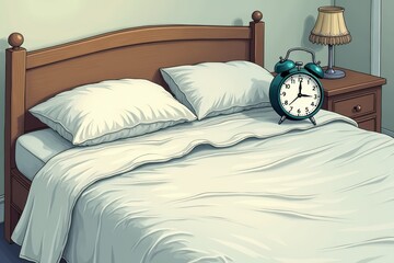 Cozy bedroom with vintage clock on nightstand