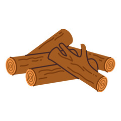 A pile of firewood. Wooden logs for lighting a fire on a camping trip. Vector illustration in flat style, isolated on a white background