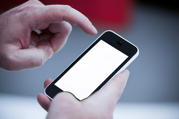 Human Hand using smartphone mobile phone with social media concept.