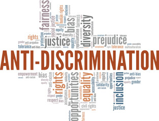 Anti-discrimination word cloud conceptual design isolated on white background.