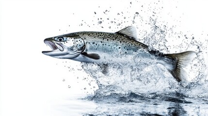 Obraz premium A fish with a splash jumps out of the water, isolated on a white background.