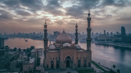 Fototapeta premium Mosque at Sunrise, Cairo, Egypt: A Majestic View