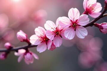 Fototapeta premium Delicate pink cherry blossoms, intricate branch detail, branch, floral design