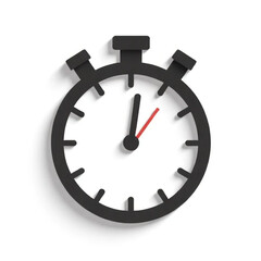 A sleek black stopwatch marking time's relentless march against a stark white backdrop with a subtle shadow effect.