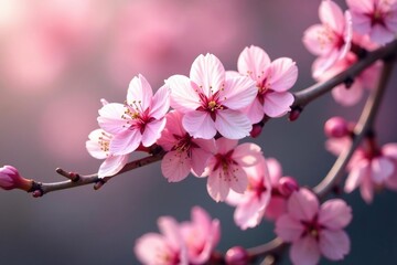 Obraz premium Delicate pink sakura blossoms, intricate branch pattern, cherry blossom pattern, design