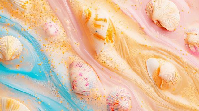 Pastel aesthetic seashells background for summer beach vibes and ocean themed designs and coastal decor ideas