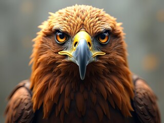 Obraz premium Golden Eagle with Intense Amber Eyes: A powerful front-facing portrait of a golden eagle, its amber eyes glowing with determination. 