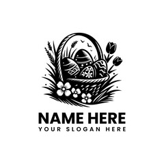 Detailed Easter Egg Basket Silhouette Vector Logo. Classic Holiday Motif