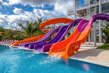 Colorful Water Slides at a Resort