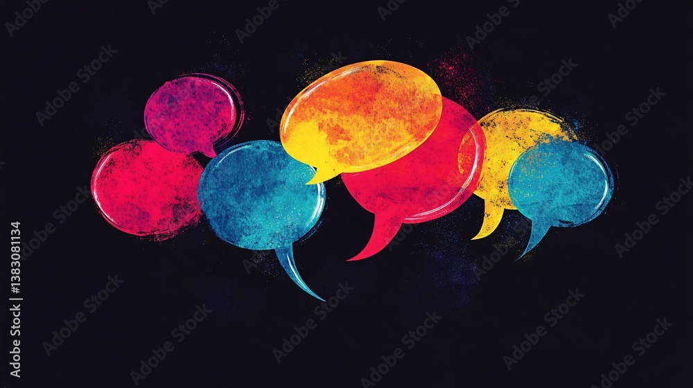 Poster vibrant speech bubbles in the air symbolizing digital communication and social media interaction