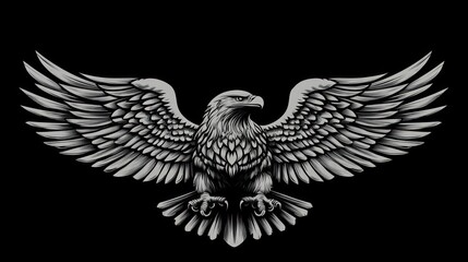 Obraz premium Majestic eagle wings spread, black background, wildlife symbol, graphic design