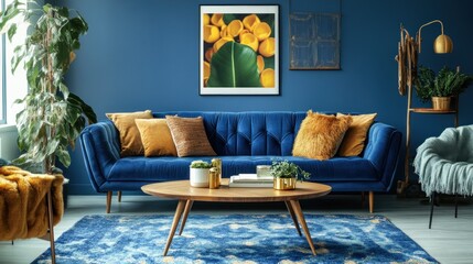 Blue Velvet Sofa Living Room Decor