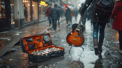 Rainy City Street Musician