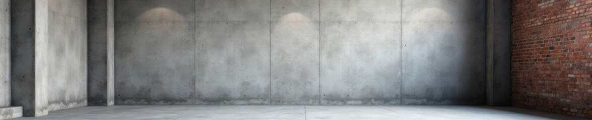 Grey textured concrete wall with exposed brick and metal beams, industrial, brick, metal