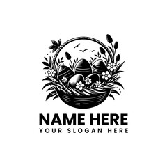 Detailed Easter Egg Basket Vector Graphic with Birds and Flowers. Festive Holiday Design