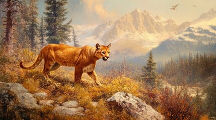 Obraz premium Mountain lion prowling in the wilderness